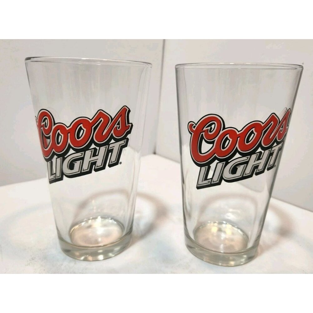 Coors Light Traditional Style Beer Glasses Set Of 2 Red and White